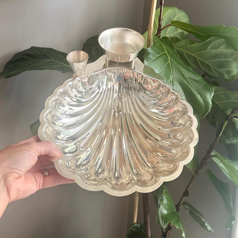 Vintage Silverplate Scalloped Shell Server and Condiment Dish